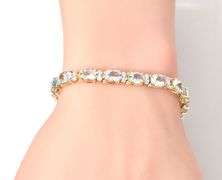 Beautiful 14K Yellow Gold Aquamarine Gemstone Bracelet with Diamond Accents