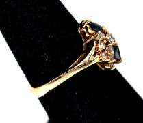 Sparkling 14K Yellow Gold Diamond Ring with Blue Sapphire Gemstone Accents