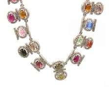 Breathtaking 25.00CTW Oval Cabochon -Cut Multi-Colored Tourmaline & 4.5CTW Diamond Necklace in 14K W
