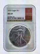 2025 American Silver Eagle, NGC MS69 "Red Book Label"