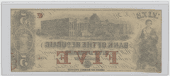 Attractive Rhode Island Providence $5 Obsolete Note – State Issue – Detailed Architectural Vignette 
