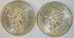2 Superb Gem BU 1968 Mexico Silver Olympic 25 Pesos