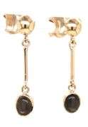 10kt Yellow gold black star sapphire cab dangle earrings
