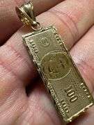 10k Yellow Gold $100 Dollar Bill Pendant