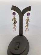 CERTIFIED 14K YELLOW GOLD DROP EARRINGS WITH MULTIPLE GEMSTONES