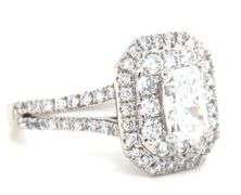 GIA Certificate Platinum 1.06ct Rectangular Cut Lab Diamond in Double Halo Split Shank Diamond Ring