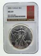 2001 American Silver Eagle, NGC MS69 "Red Book Label"