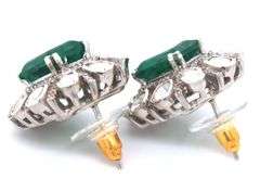 Adorable 4.22CTW Faceted Lab Emerald & Diamond Earrings in Sterling Silver