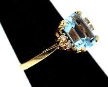 Stunning 10k Yellow Gold Blue Topaz Gemstone Ring with Diamond Accents