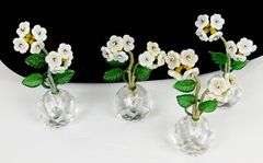 4 Early Czech Glass Flower Place Card Holders