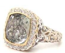 14kt White gold Pasiolite diamond halo scrollwork ring