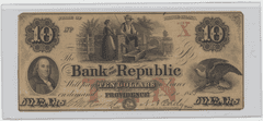 Desirable Providence RI $10 Bank of the Republic Obsolete Note – Washington & Eagle – Civil War Era
