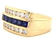 14kt Yellow gold blue sapphire and diamond men's ring