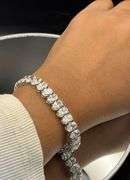 31.91CTW OVAL LAB-GROWN DIAMOND TENNIS BRACELET 14K WHITE GOLD