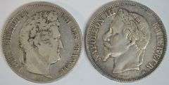1841-A King Louis Philippe I & 1869-BB Napoleon III France 5 Francs Silver pcs