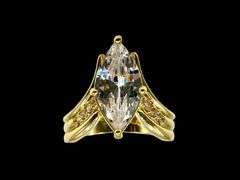 WOW!!! Ladies Sparkling Yellow Gold Plated 3.75 Ct Marquis Cut CZ Ring