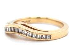 Estate 14K YG Channel Set Baguette Diamond Wavy Band