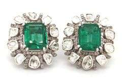 Adorable 4.22CTW Faceted Lab Emerald & Diamond Earrings in Sterling Silver