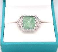 Sparkling 7.40CTS Cushion-Cut Natural Emerald & Sapphire Ring in Sterling Silver