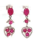 Charming Heart Shaped 4.9CTW Ruby & Diamond Dangle Earrings in Sterling Silver