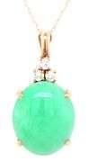 14kt Yellow gold green Jade and diamond pendant on chain