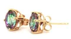 14kt Yellow gold round mystic topaz stud earrings