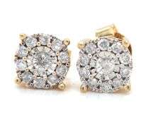 One pair of 14kt Yellow gold 0.35ctw Illusion set diamond cluster earrings