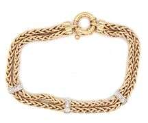 14kt Yellow gold double wheat link bracelet with diamond accents