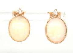 14kt Yellow gold oval Opal and diamond accent earrings
