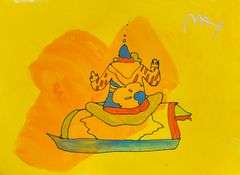 Rare Peter Max Original Mixed Media with Watercolor 'The Guru', c. 1989