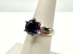 14 Kt, White Gold Plate 3.5 Ct Vs1 Russian Color Change Lab Simulated Alexandrite Ring