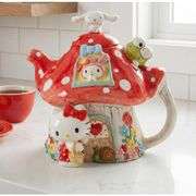 Hello Kitty Mushroom Teapot Hand-Painted Collectible