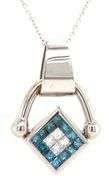 14kt White gold 1.60ctw white and IR blue diamond cluster flip pendant on chain