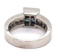 14kt White gold 1.20ctw IR blue and white square and round diamond ring