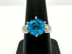 Amazing 14 Kt White Gold Plate 3.5 Ct Swiss Blue Topaz Ring