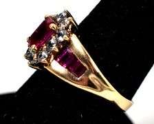 Classic 10K Yellow Gold Synthetic Ruby Gemstone Ring with Diamond Accents