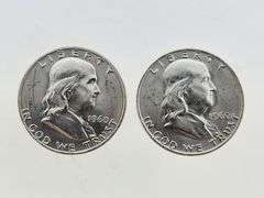 (2) 1960-D Franklin Silver Half Dollars, UNC