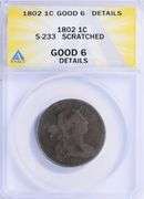 1802 Draped Bust Large Cent S-233 ANACS G-06 Details Early U.S. Copper Coin