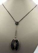 Vintage 925 sterling silver black onyx photo locket pendant lariat necklace