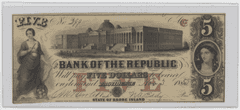 Attractive Rhode Island Providence $5 Obsolete Note – State Issue – Detailed Architectural Vignette 