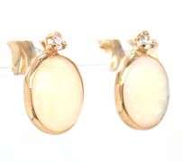 14kt Yellow gold oval Opal and diamond accent earrings