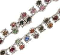 Breathtaking 25.00CTW Oval Cabochon -Cut Multi-Colored Tourmaline & 4.5CTW Diamond Necklace in 14K W