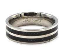 Chisel stainless steel polished with double row black carbon fiber Inlay band