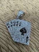 Rhodium Plated 925 Sterling Silver CZ Royal Flush Hip Hop Pendant Ace of Spades