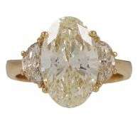 GIA certified 5.92ctw Oval and Half Moon Diamond Three Stone Engagement Ring in 18K