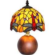 Dragonfly Stained Glass Lamp Dimmable with Wood Base
