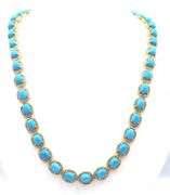 Dreamy 64.50CTW Oval Cabochon-Cut Turquoise & 5.50CTW Diamond Necklace in 14K Yellow Gold Over Sterl
