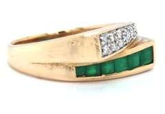 14kt Yellow gold square emerald and diamond bypass ring