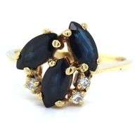 18kt Yellow gold 3 Marquise sapphire and diamond ring