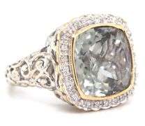 14kt White gold Pasiolite diamond halo scrollwork ring